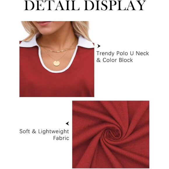 Plus Size Summer Tops Rayon Blend Short Sleeve Polo Collared Blouses - Picture 4 of 5